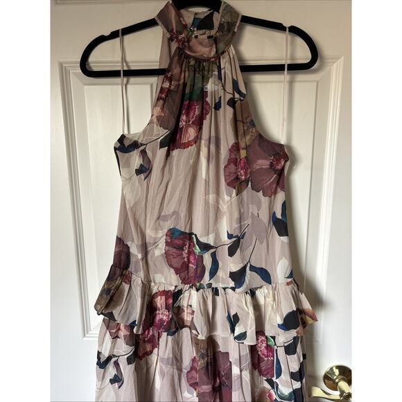 Trina Turk Kahlo Floral Print Silk Layered Maxi Dress Sleeveless XS Taupe Win - Picture 2 of 16